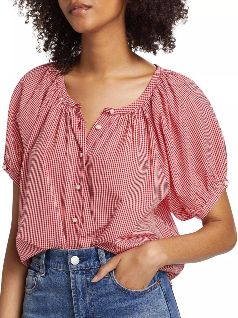 Industry Gingham Top Red Gingham June Puff Sleeve Size Small NWT - Picture 17 of 17